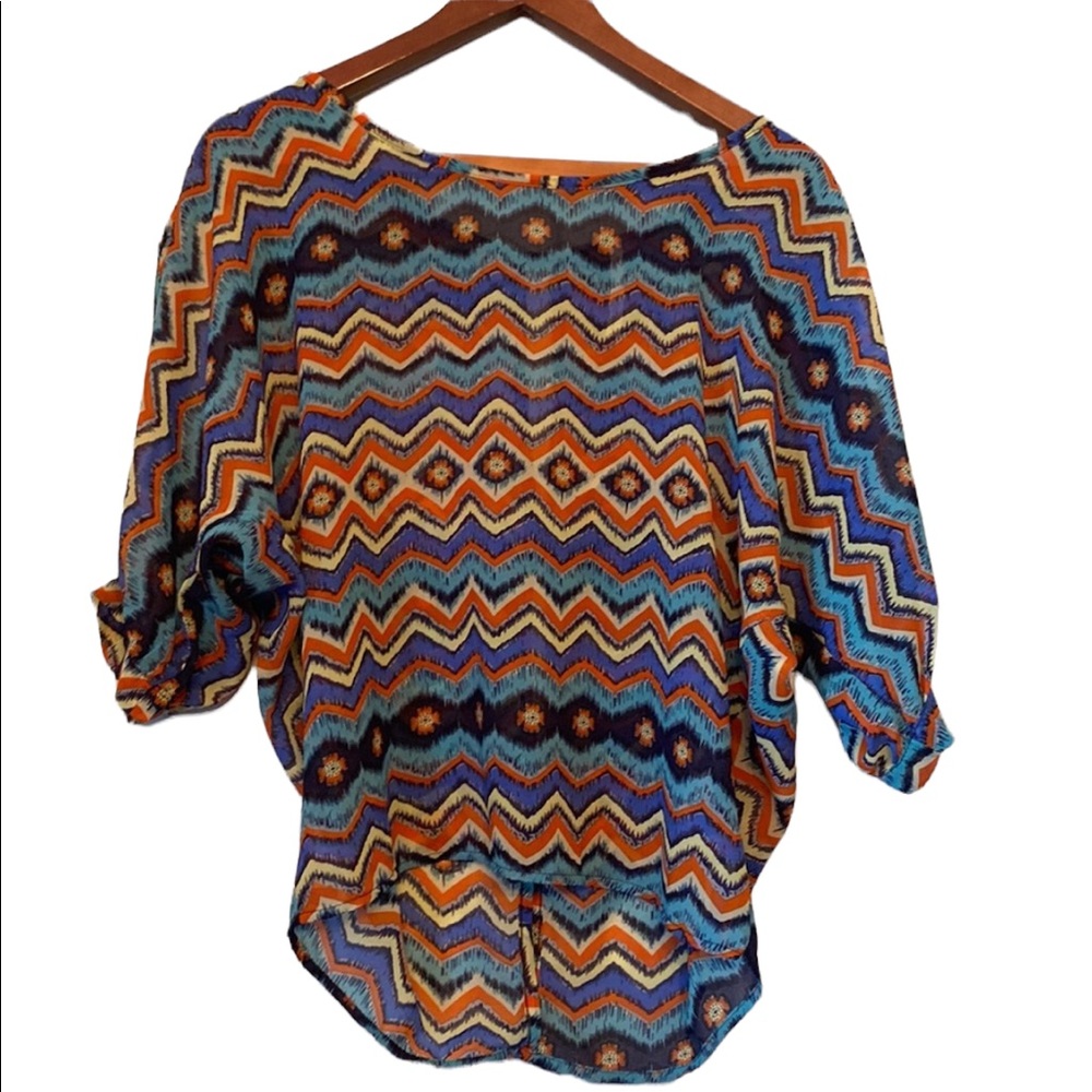 Hello Miss Multicolored Short Sleeve Sheer Top